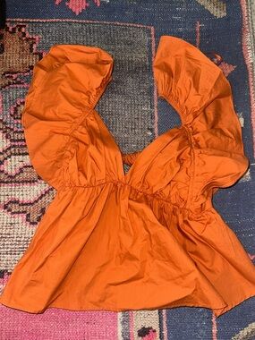 Orange Ruffled V-Neck Peplum Top